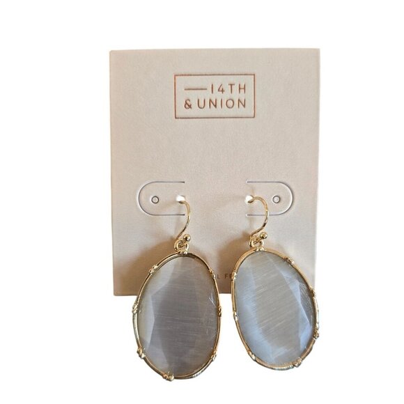 14th & Union White Gray Gold Tone Oval Drop Earrings NWT Gift - Picture 1 of 4